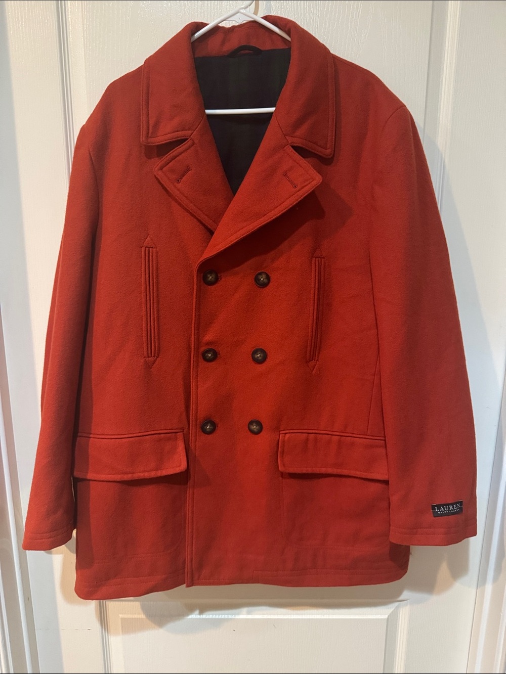 Lauren Ralph Lauren Red Double-Breasted Wool Peacoat